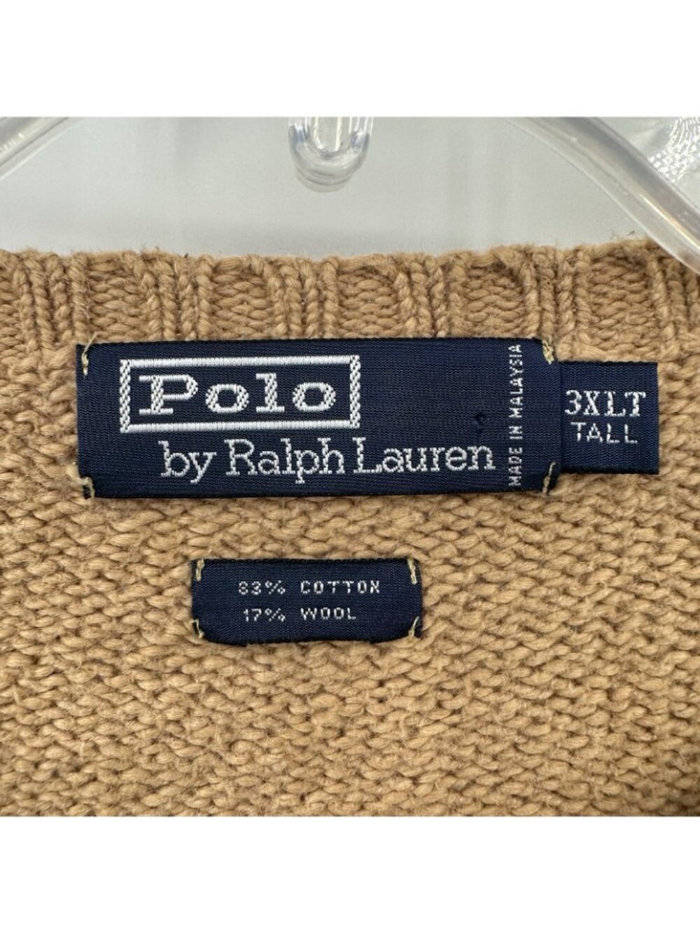 POLO RALPH LAUREN crewneck sweater tan 3XLT big tall wool cotton classic preppy - Picture 7 of 7